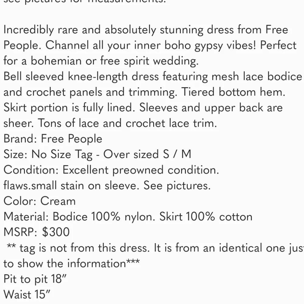 Free People Cream Lace Boho Bell Sleeve Dress